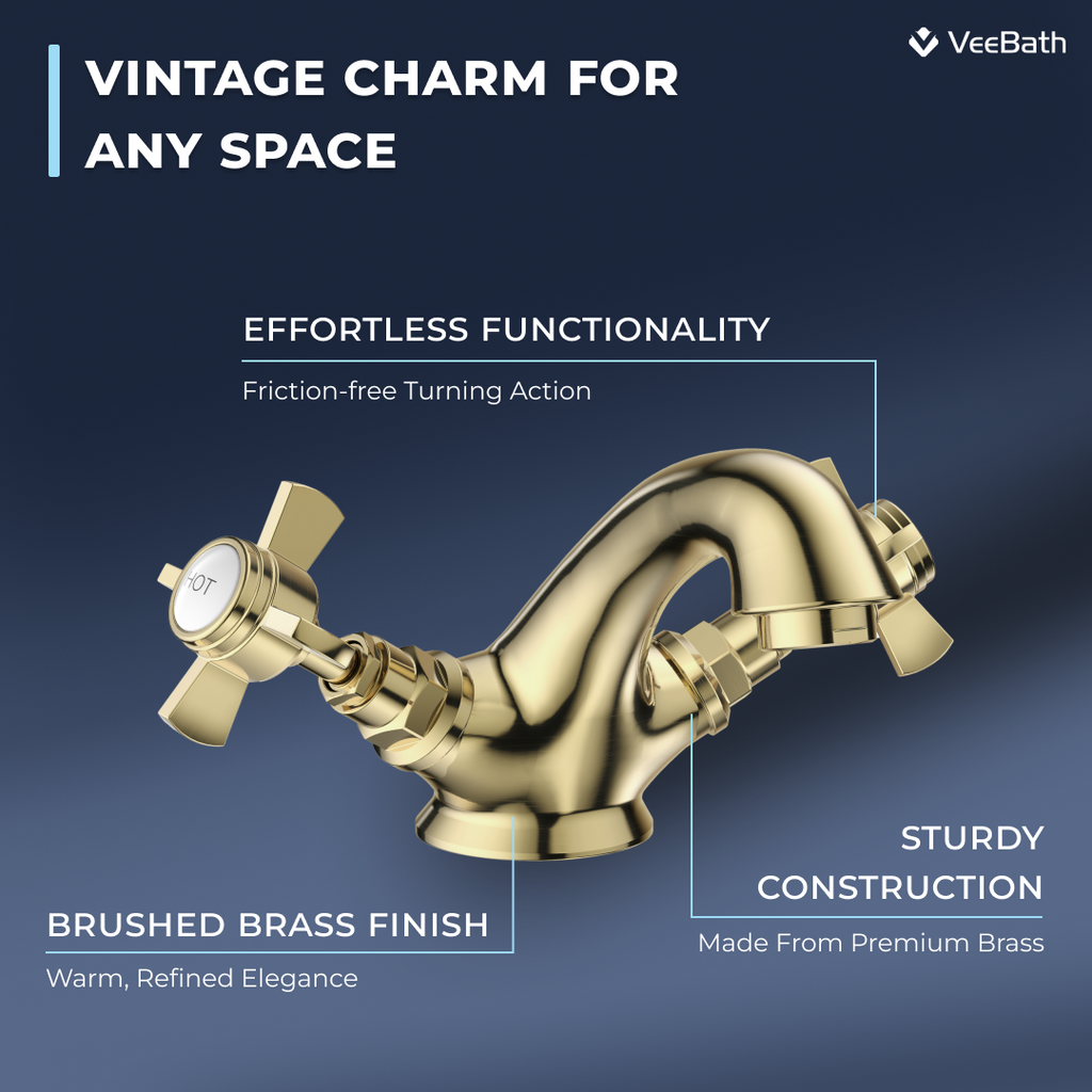 Regency Traditional Mono Basin Mixer Tap - Brushed Brass