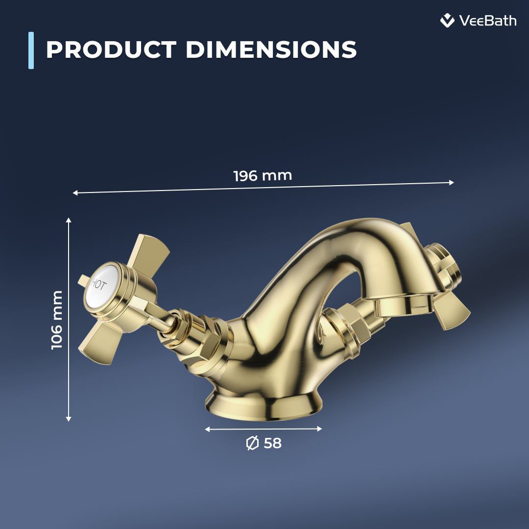 Regency Traditional Mono Basin Mixer Tap - Brushed Brass