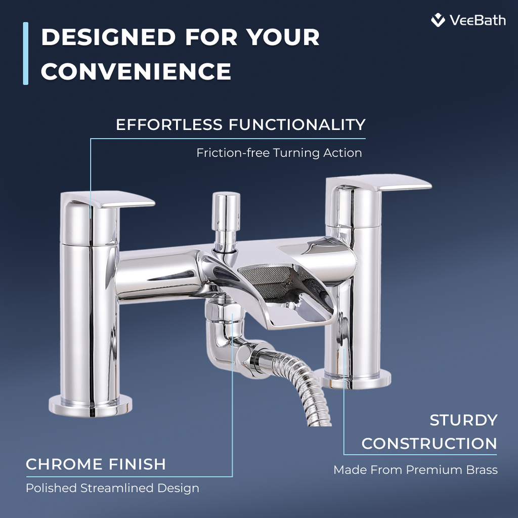 Symphony Round Waterfall Bath Shower Mixer Tap with Kit - Chrome