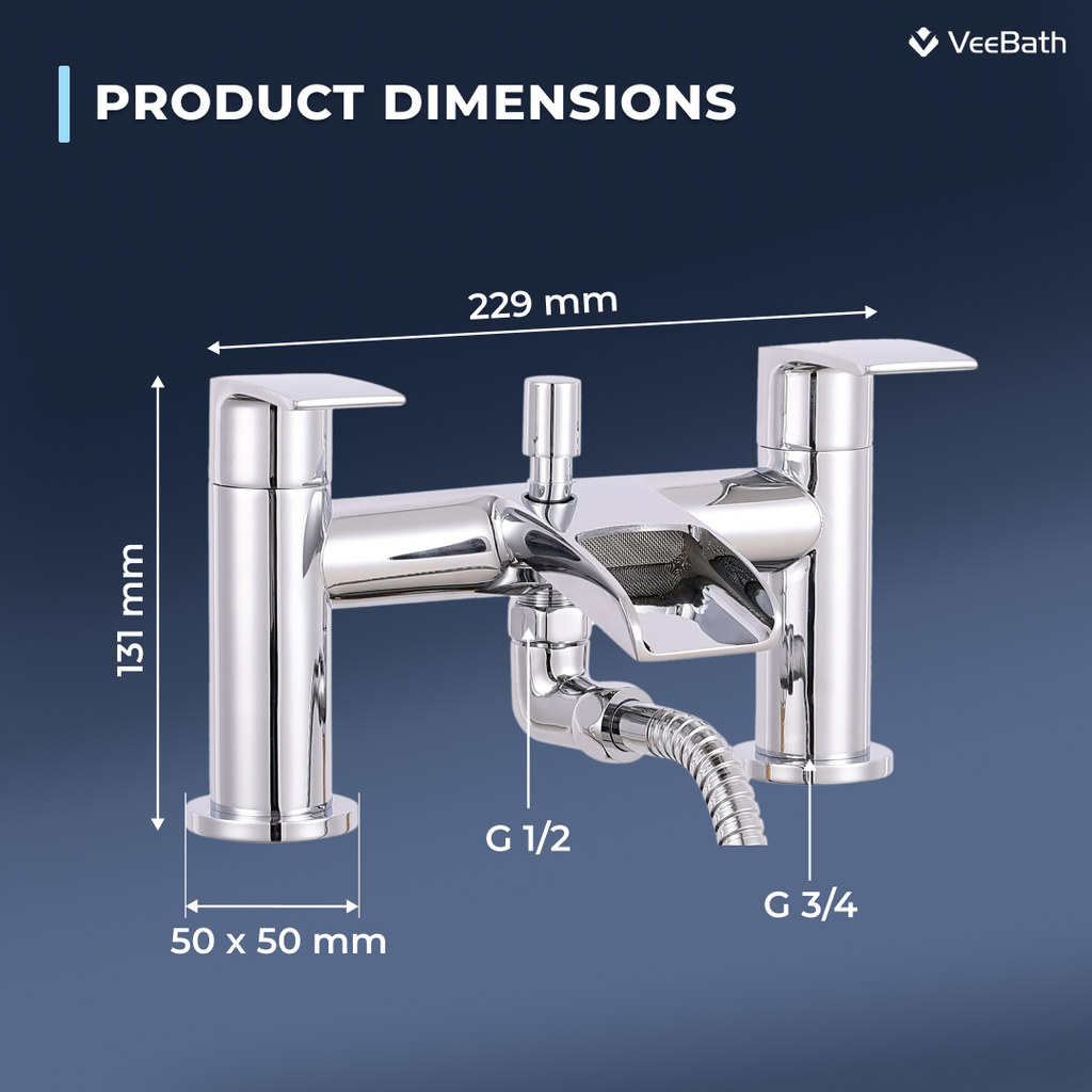 Symphony Round Waterfall Bath Shower Mixer Tap with Kit - Chrome