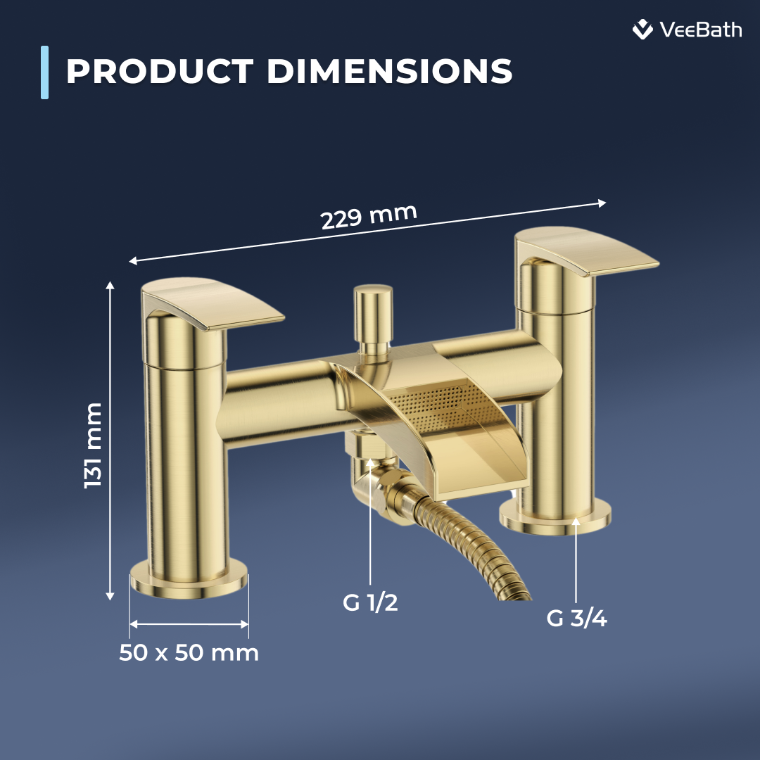 Symphony Round Waterfall Bath Shower Mixer Tap with Kit - Brushed Brass