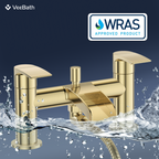 Symphony Round Waterfall Bath Shower Mixer Tap with Kit - Brushed Brass