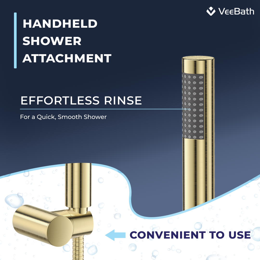 Symphony Round Waterfall Bath Shower Mixer Tap with Kit - Brushed Brass