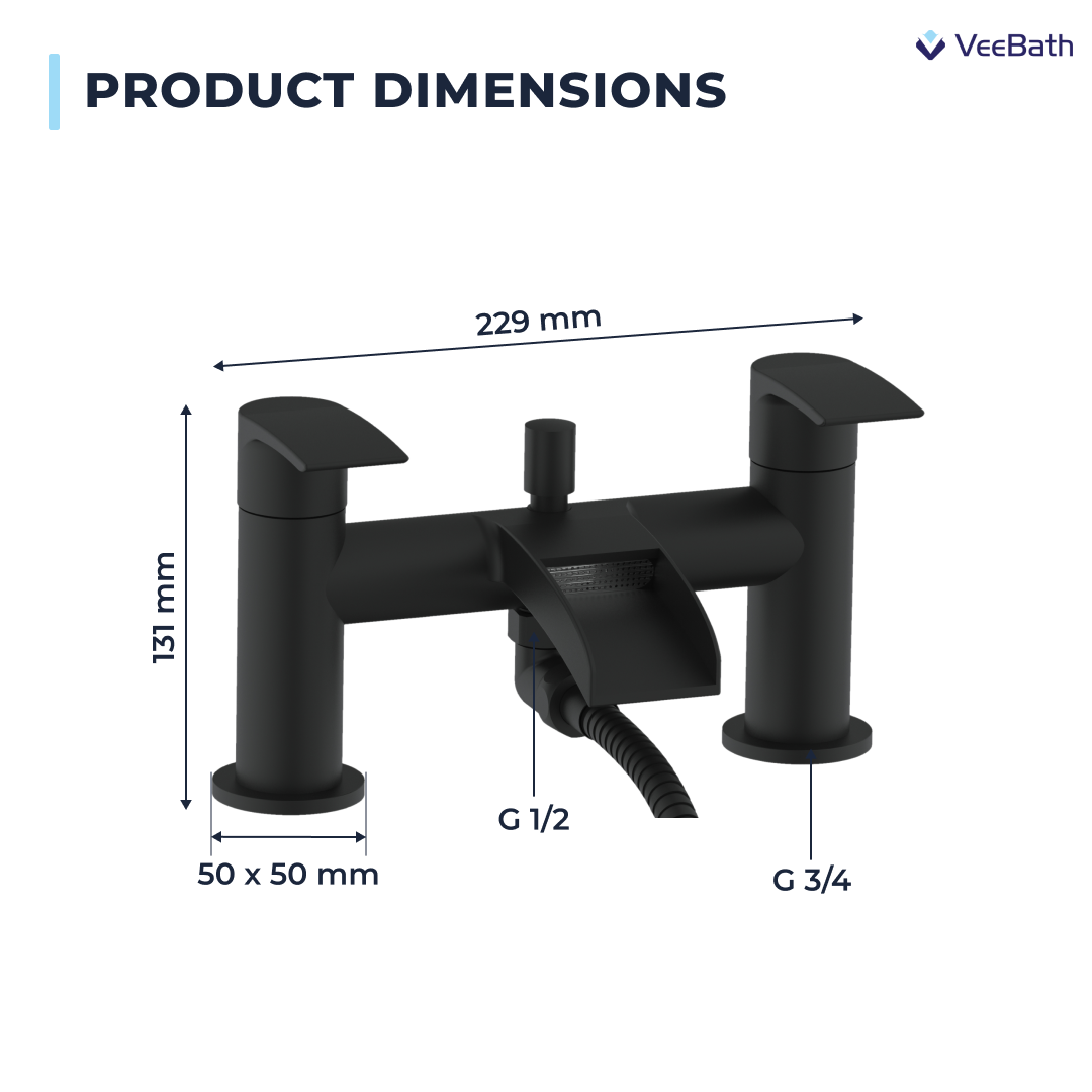 Symphony Round Waterfall Bath Shower Mixer Tap with Kit - Matt Black