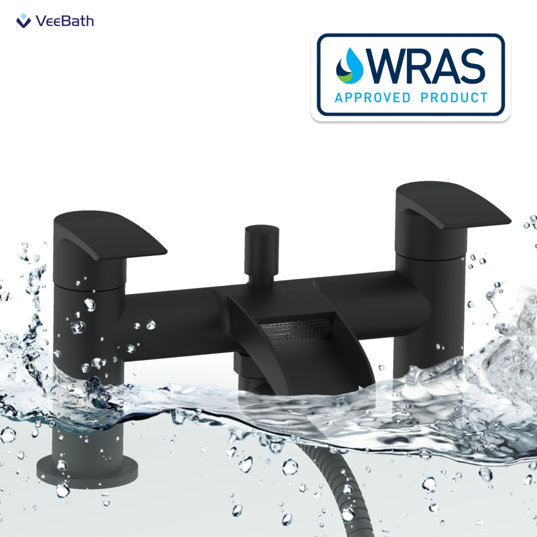 Symphony Round Waterfall Bath Shower Mixer Tap with Kit - Matt Black