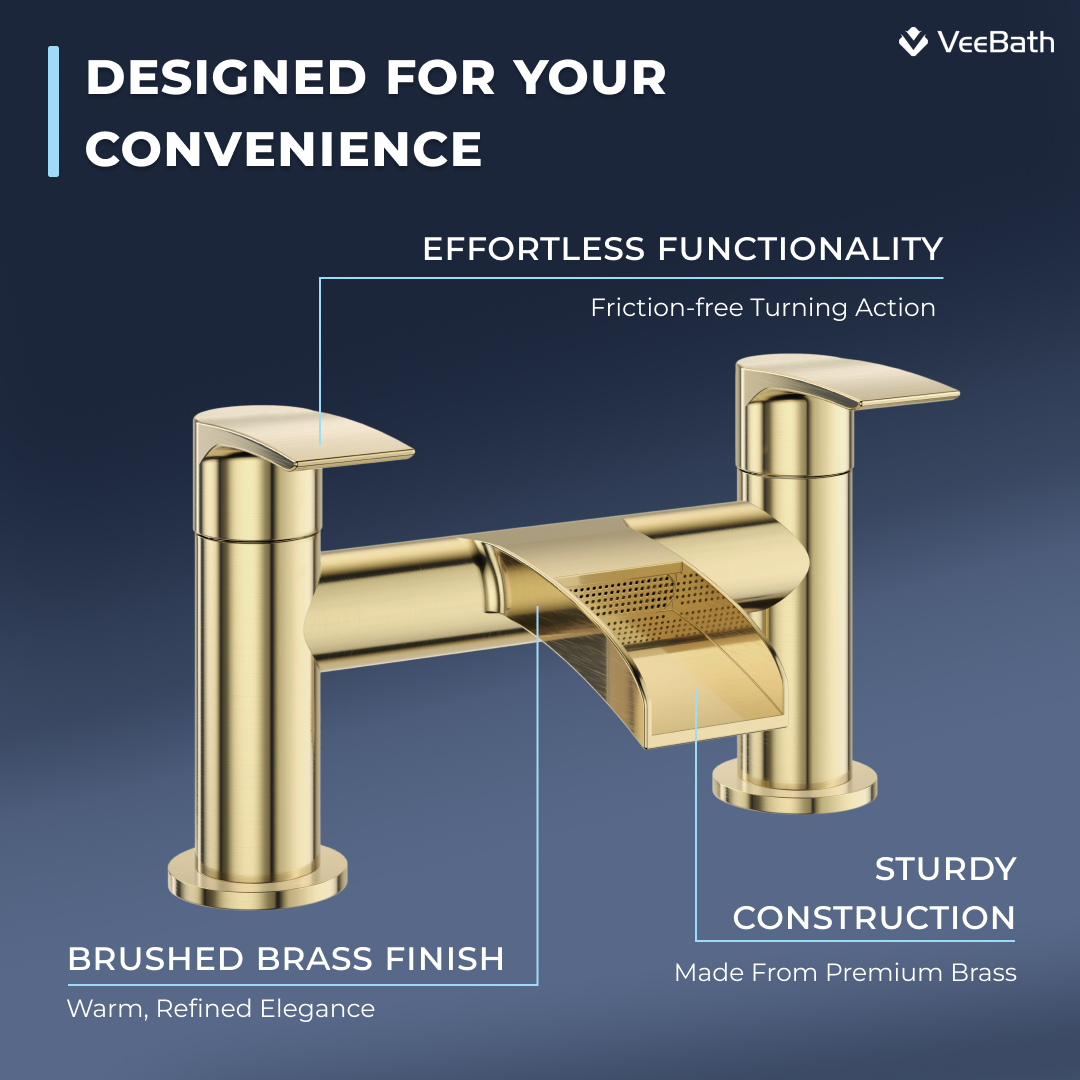 Symphony Round Waterfall Bath Filler Mixer Tap - Brushed Brass