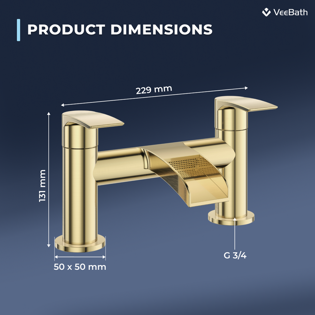 Symphony Round Waterfall Bath Filler Mixer Tap - Brushed Brass