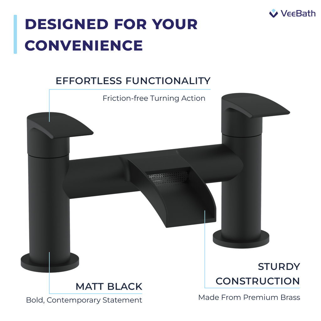 Symphony Round Waterfall Bath Filler Mixer Tap - Matt Black