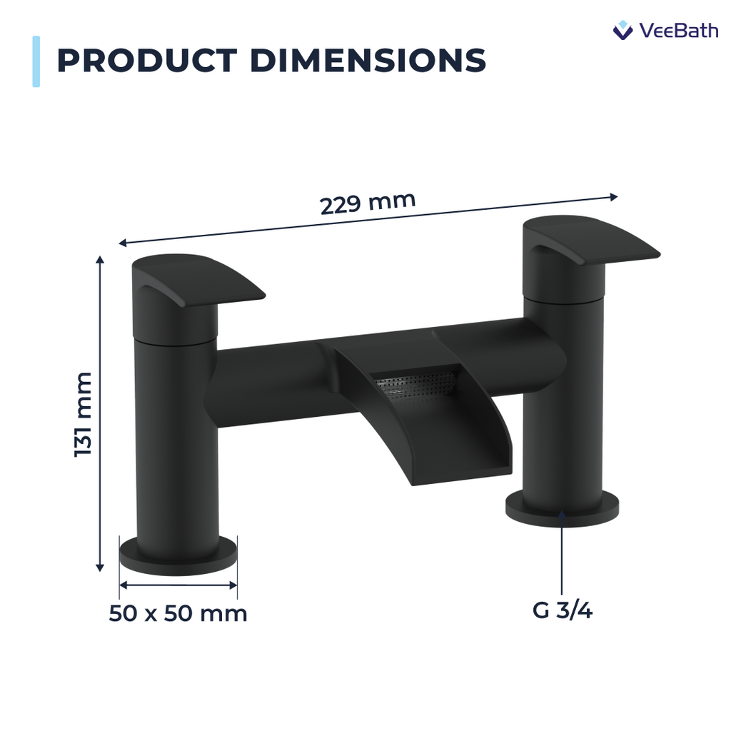 Symphony Round Waterfall Bath Filler Mixer Tap - Matt Black