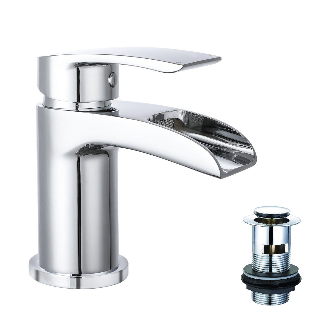 Symphony Round Waterfall Mono Basin Mixer Tap with Waste - Chrome
