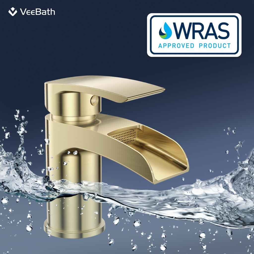 Symphony Round Waterfall Mono Basin Mixer Tap with Waste - Brushed Brass