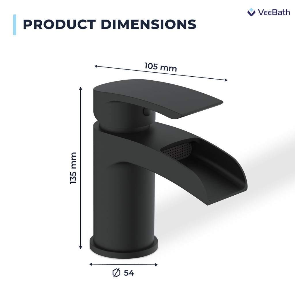 Symphony Round Waterfall Mono Basin Mixer Tap with Waste - Matt Black