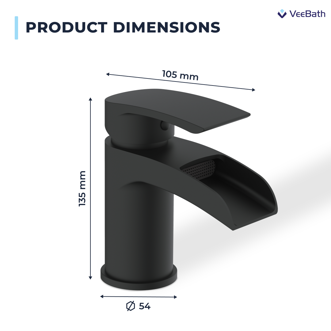 Symphony Round Waterfall Mono Basin Mixer Tap with Waste - Matt Black