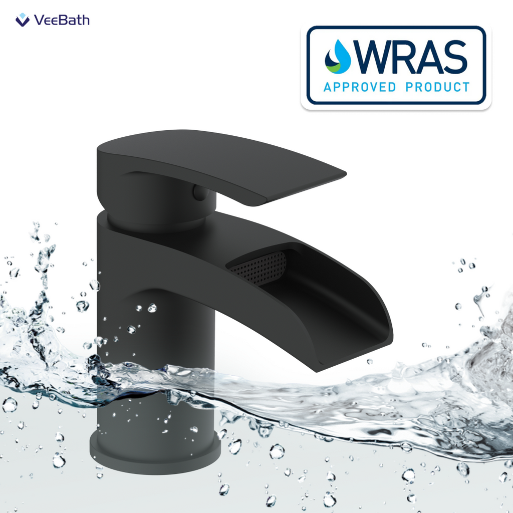 Symphony Round Waterfall Mono Basin Mixer Tap with Waste - Matt Black