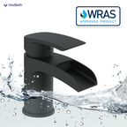 Symphony Round Waterfall Mono Basin Mixer Tap with Waste - Matt Black