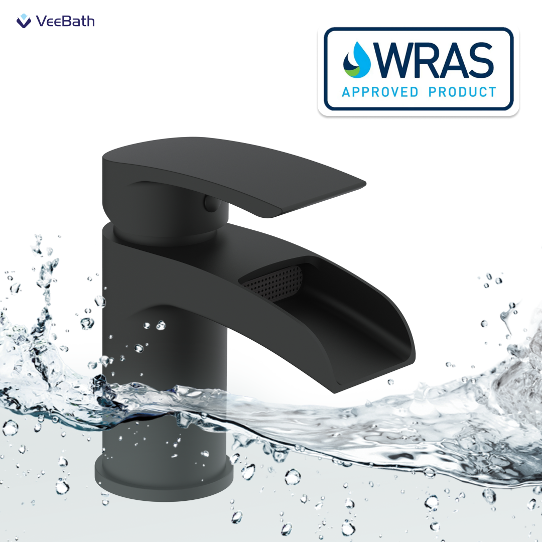 Symphony Round Waterfall Mono Basin Mixer Tap with Waste - Matt Black