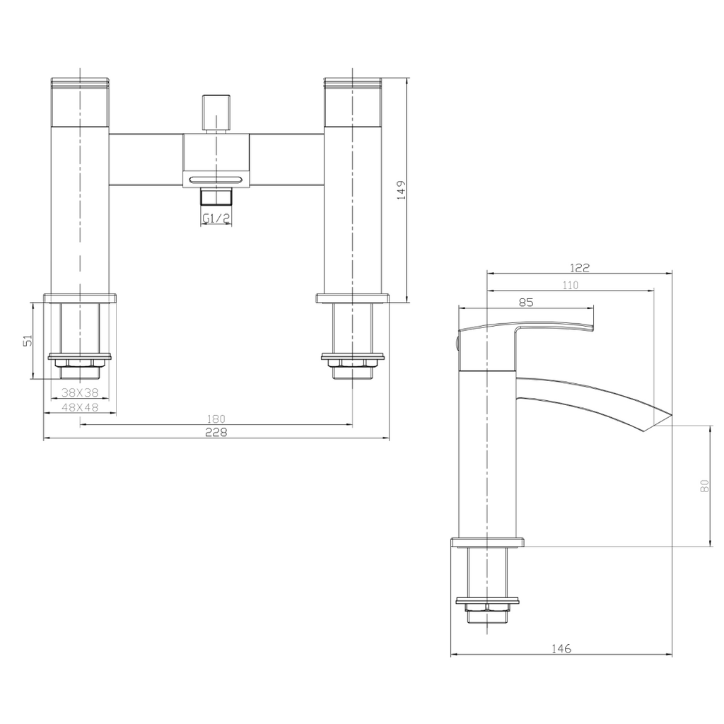 Trace Bath Shower Mixer Tap with Kit - Matt Black