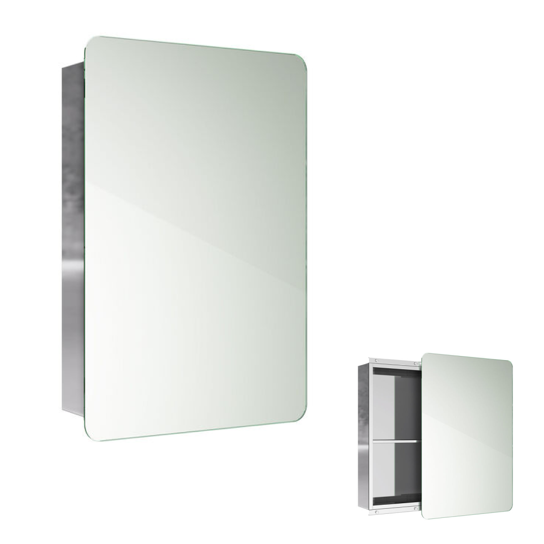 Sliding Door Non Illuminated Mirror Cabinet Stainless Steel - 660mm x 460mm
