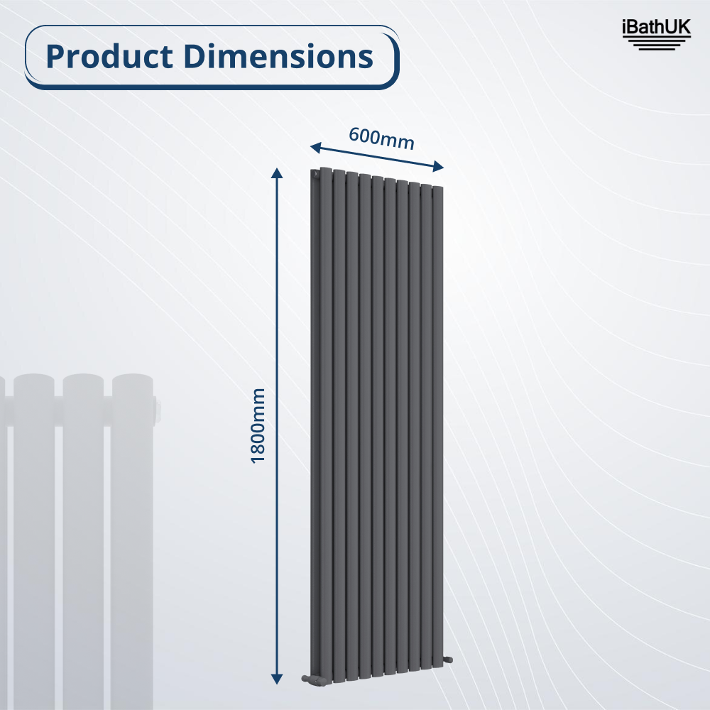 iBathUK Strata Vertical Double Panel Oval Radiator, Wall Mounted Designer Radiator, High Heat Output,Matt Anthracite, 1800 x 600mm