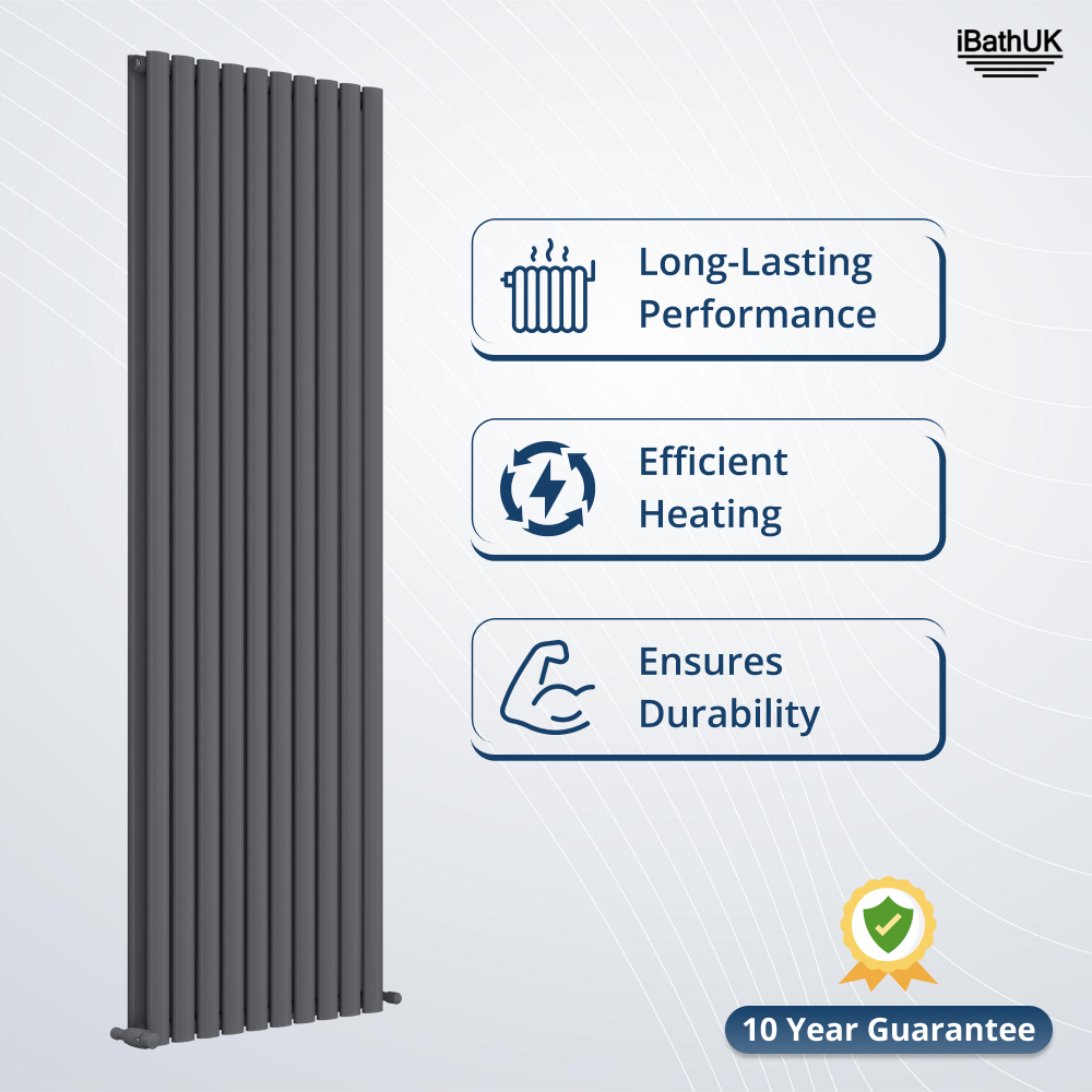 iBathUK Strata Vertical Double Panel Oval Radiator, Wall Mounted Designer Radiator, High Heat Output,Matt Anthracite, 1800 x 600mm