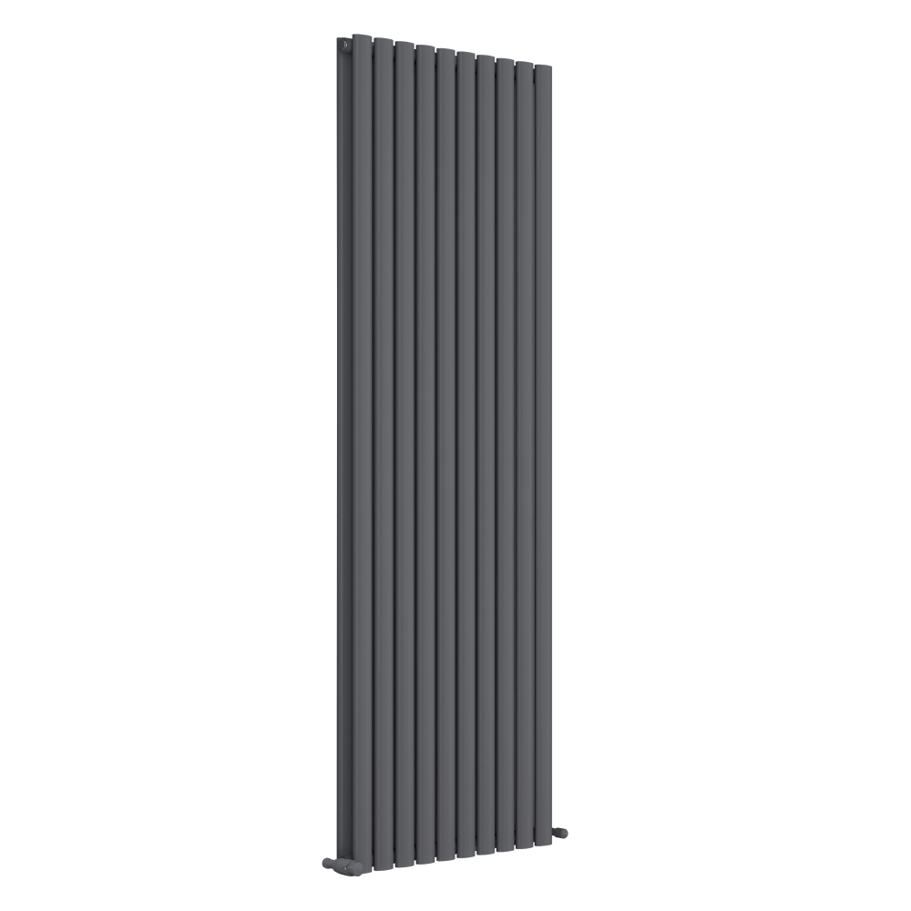 iBathUK Strata Vertical Double Panel Oval Radiator, Wall Mounted Designer Radiator, High Heat Output,Matt Anthracite, 1800 x 600mm