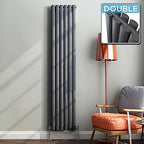 iBathUK Strata Vertical Double Panel Oval Radiator, Wall Mounted Designer Radiator, High Heat Output,Matt Anthracite, 1800 x 600mm