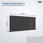 iBathUK Strata Horizontal Double Panel Oval Radiator, Wall Mounted Designer Radiator, High Heat Output, Matt Anthracite, 600 x 1440mm