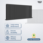 iBathUK Strata Horizontal Double Panel Oval Radiator, Wall Mounted Designer Radiator, High Heat Output, Matt Anthracite, 600 x 1440mm