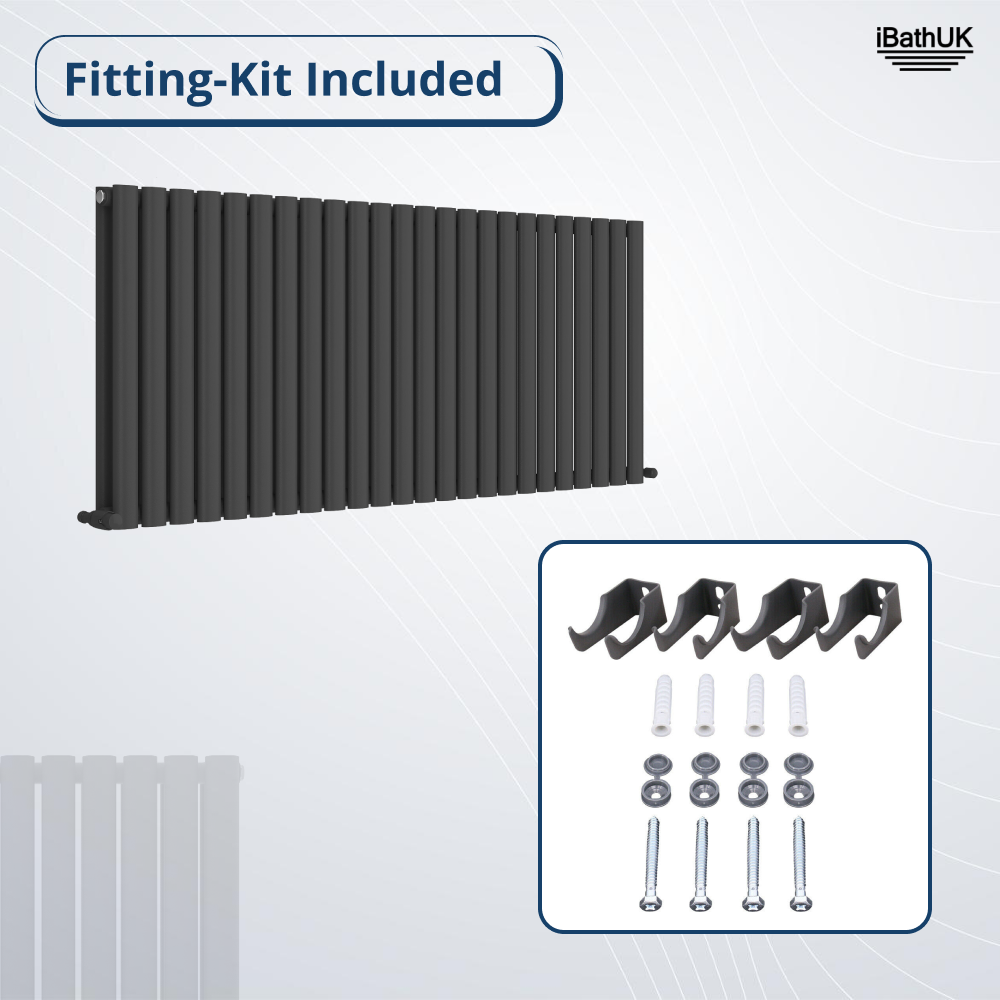 iBathUK Strata Horizontal Double Panel Oval Radiator, Wall Mounted Designer Radiator, High Heat Output, Matt Anthracite, 600 x 1440mm