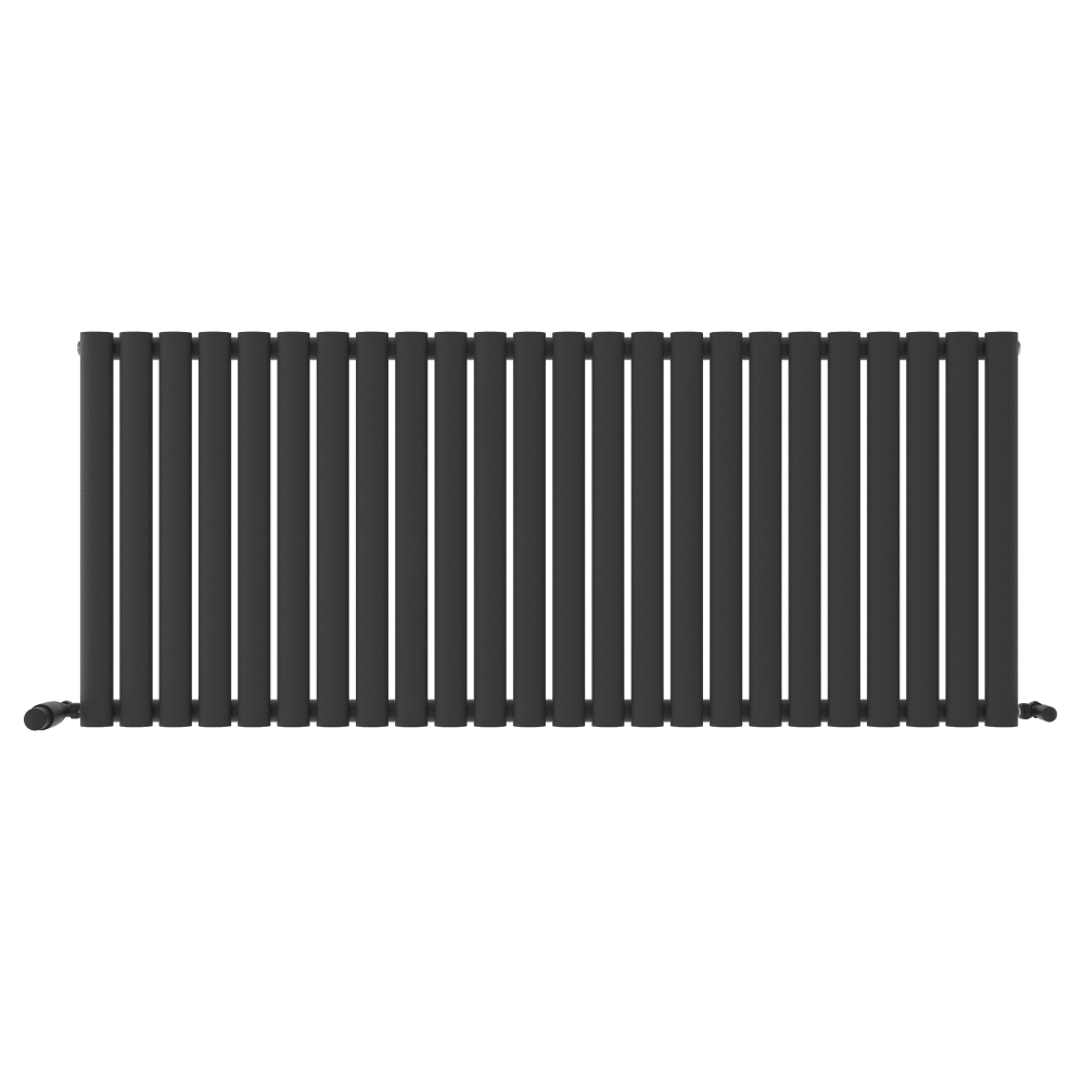 iBathUK Strata Horizontal Single Panel Oval Radiator, Wall Mounted Designer Radiator, High Heat Output, Matt White, 600 x 1440mm