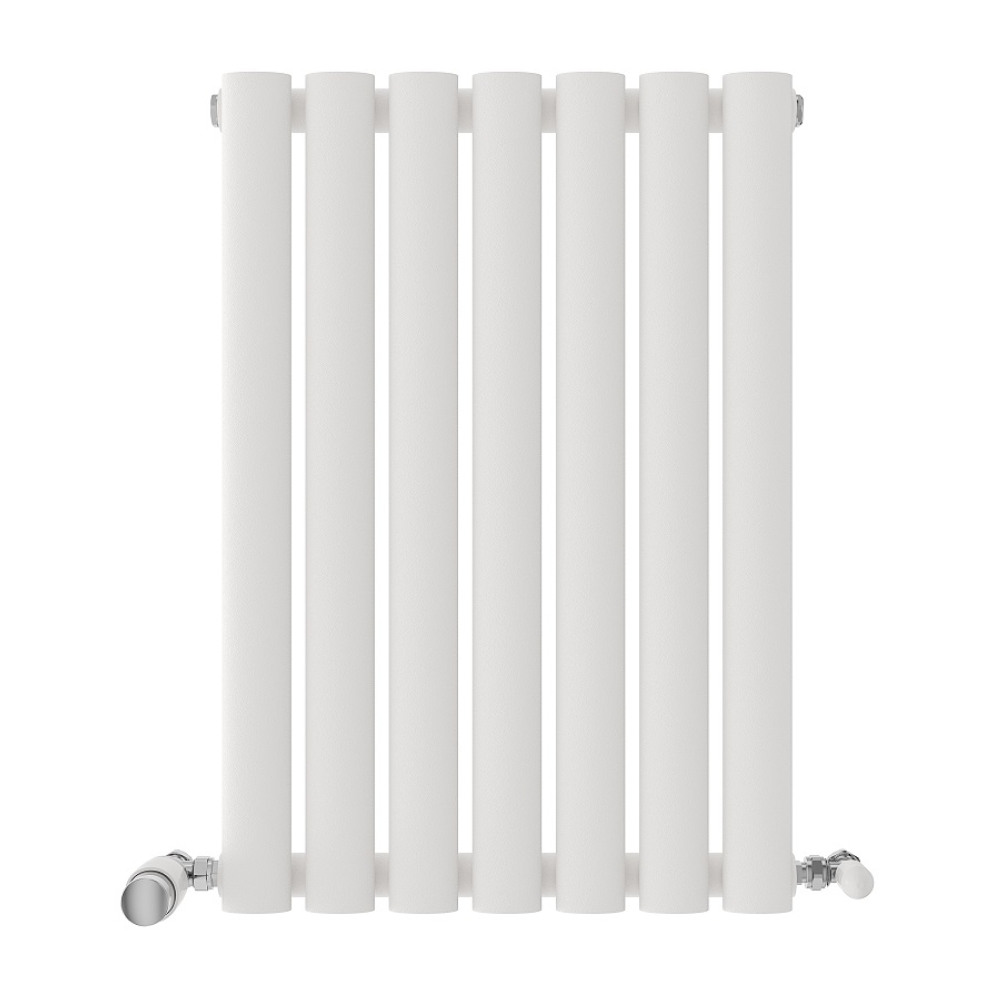 iBathUK Strata Horizontal Single Panel Oval Radiator, Wall Mounted Designer Radiator, High Heat Output, Matt White, 600 x 1440mm