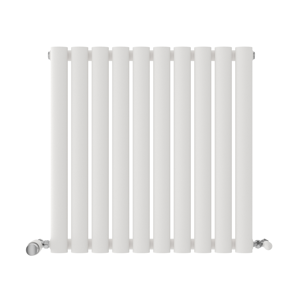 iBathUK Strata Horizontal Single Panel Oval Radiator, Wall Mounted Designer Radiator, High Heat Output, Matt White, 600 x 1440mm