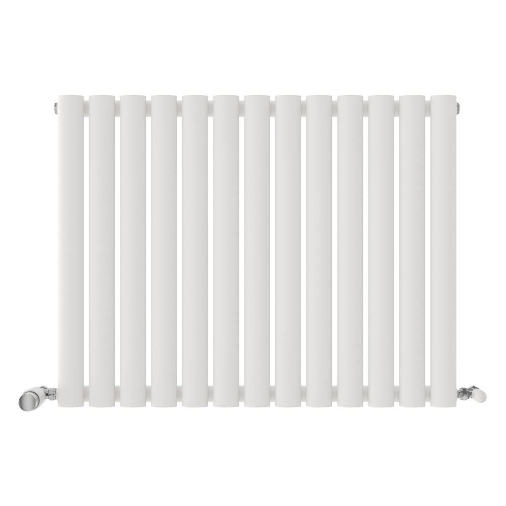 iBathUK Strata Horizontal Single Panel Oval Radiator, Wall Mounted Designer Radiator, High Heat Output, Matt White, 600 x 1440mm