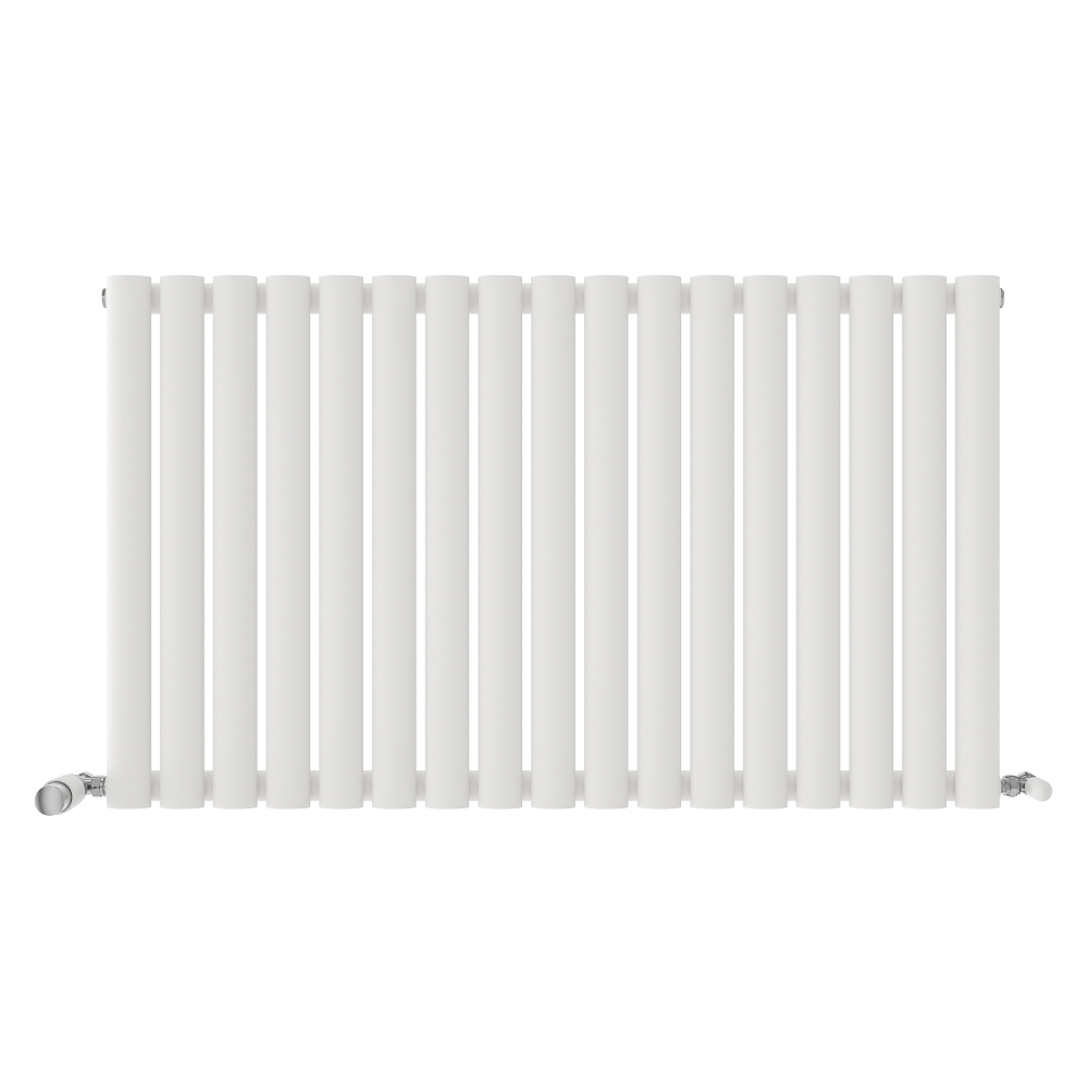 iBathUK Strata Horizontal Single Panel Oval Radiator, Wall Mounted Designer Radiator, High Heat Output, Matt White, 600 x 1440mm