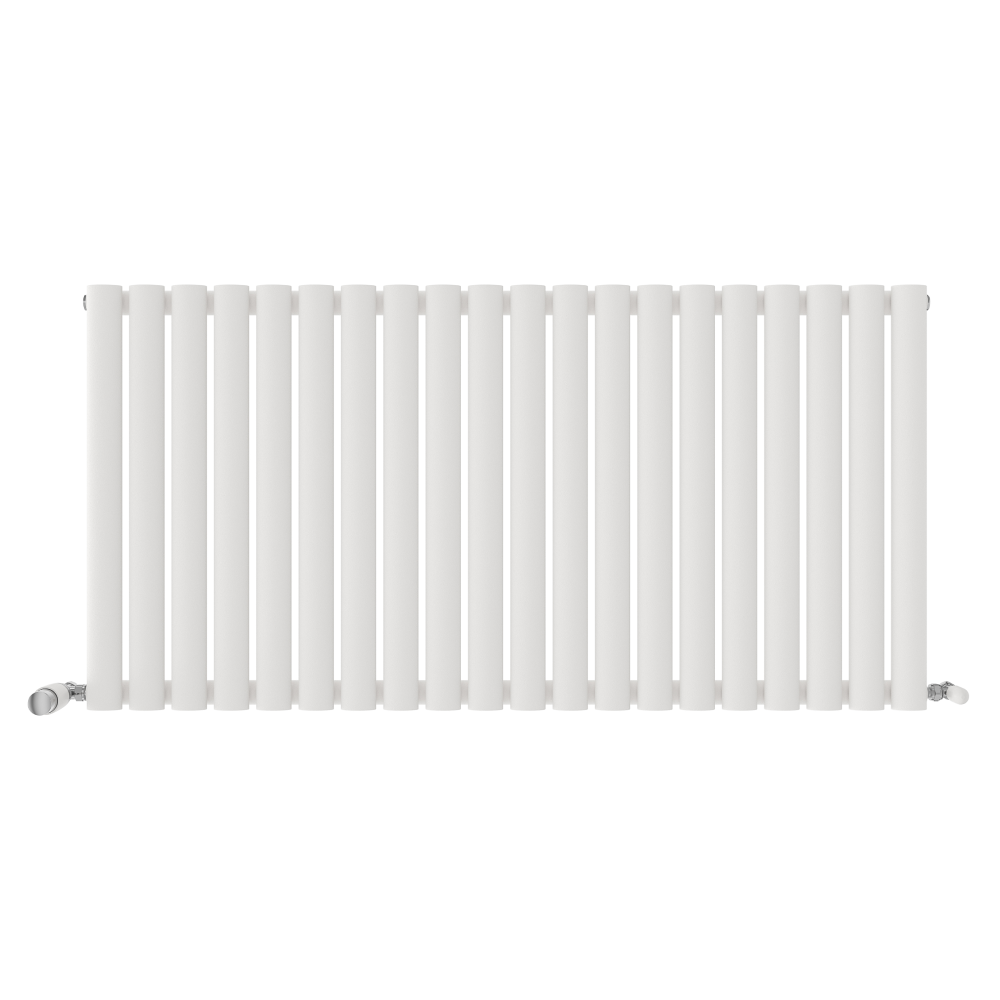 iBathUK Strata Horizontal Single Panel Oval Radiator, Wall Mounted Designer Radiator, High Heat Output, Matt White, 600 x 1440mm