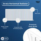 iBathUK Strata Horizontal Single Panel Oval Radiator, Wall Mounted Designer Radiator, High Heat Output, Matt White, 600 x 1440mm