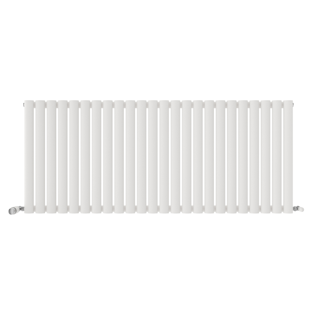iBathUK Strata Horizontal Single Panel Oval Radiator, Wall Mounted Designer Radiator, High Heat Output, Matt White, 600 x 1440mm
