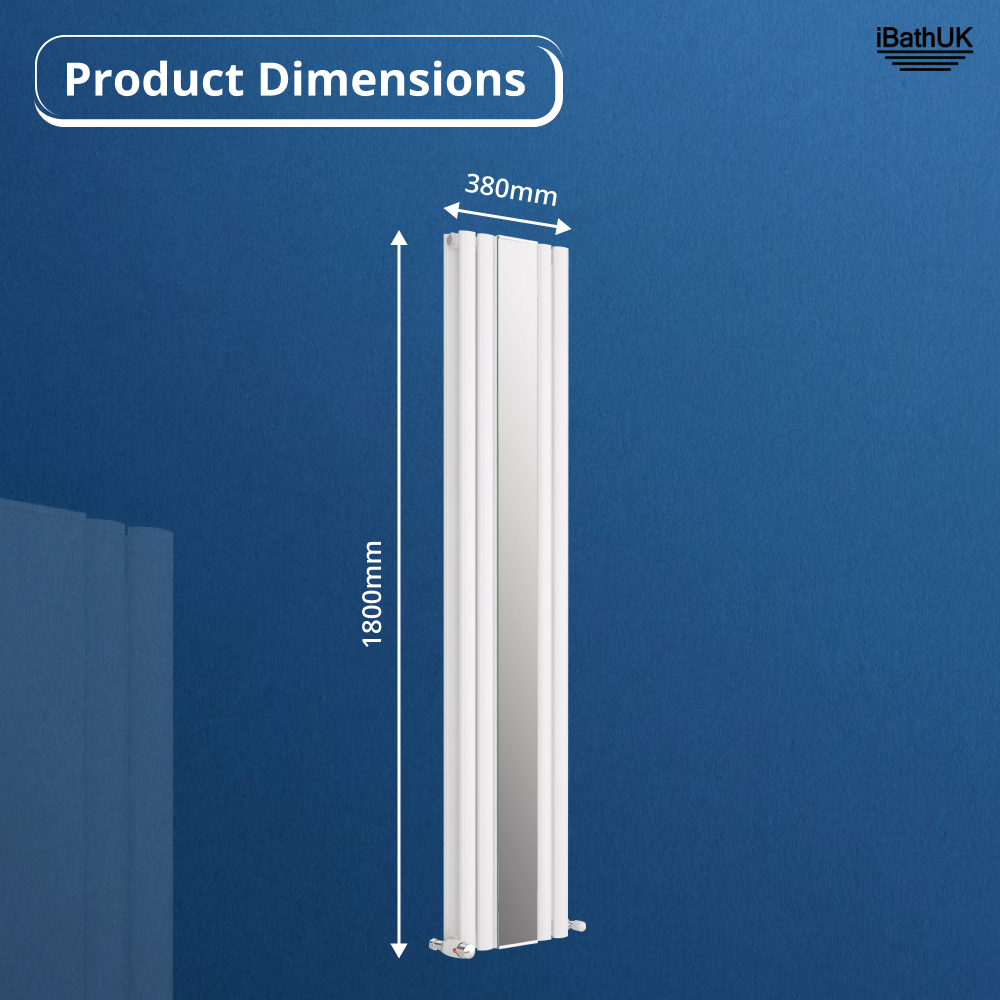 Princia White Double Panel Mirror Radiator - 1800 x 385mm
