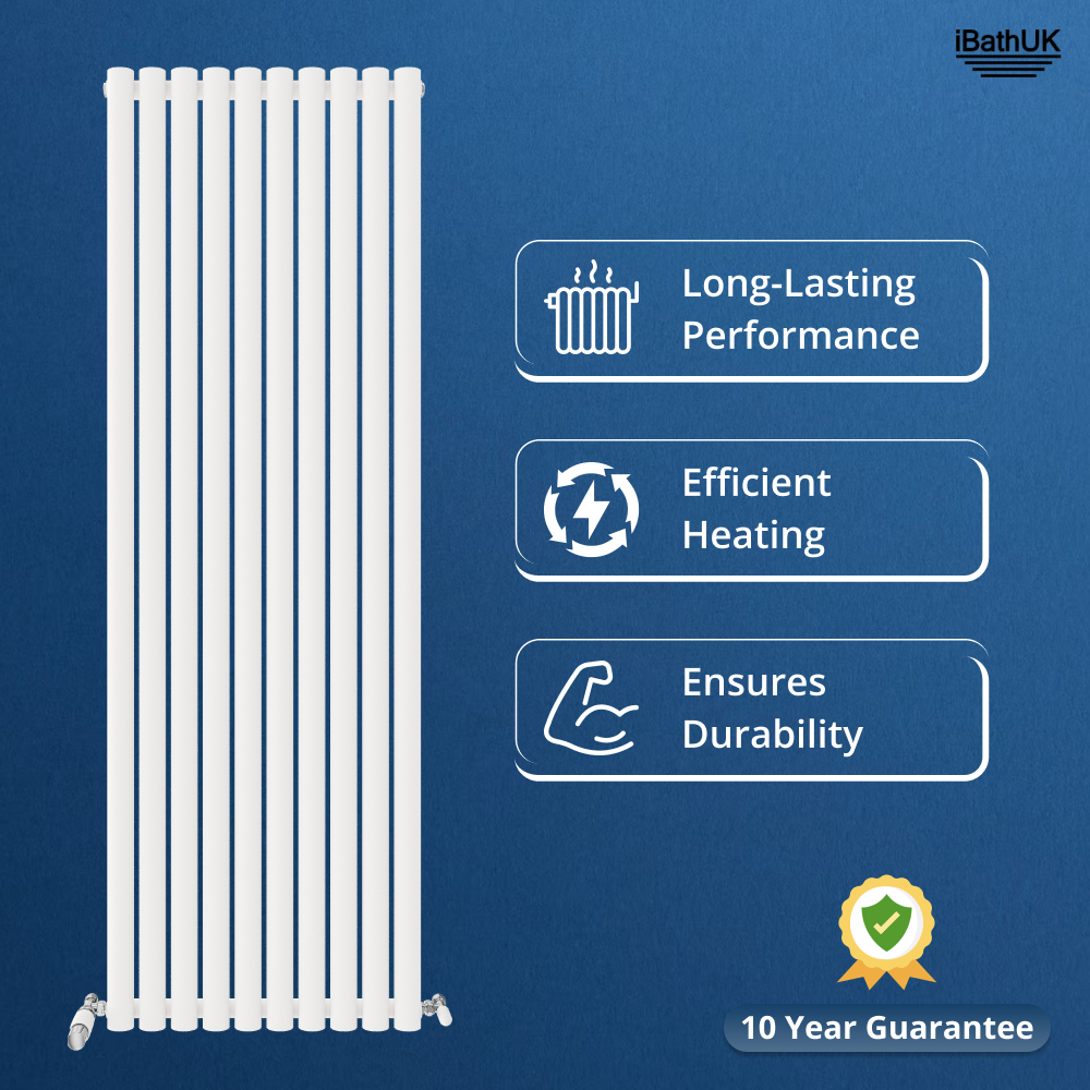 iBathUK Strata Vertical Single Panel Oval Radiator, Wall Mounted Designer Radiator, High Heat Output, Matt White, 1800 x 600mm