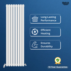 iBathUK Strata Vertical Double Panel Oval Radiator, Wall Mounted Designer Radiator, High Heat Output, Matt White, 1600 x 480mm