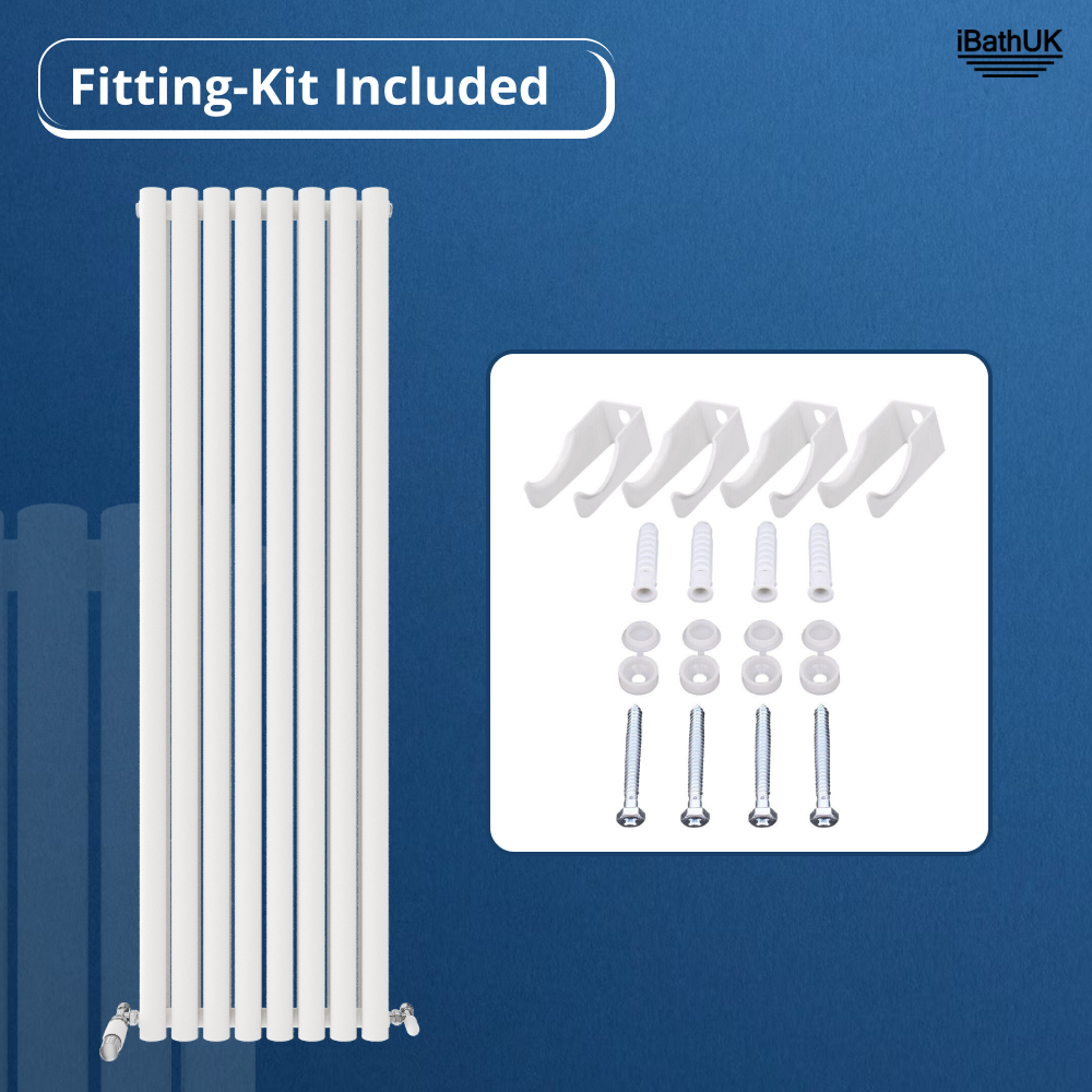 iBathUK Strata Vertical Double Panel Oval Radiator, Wall Mounted Designer Radiator, High Heat Output, Matt White, 1600 x 480mm