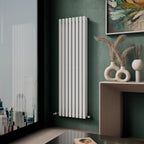 iBathUK Strata Vertical Double Panel Oval Radiator, Wall Mounted Designer Radiator, High Heat Output, Matt White, 1600 x 480mm