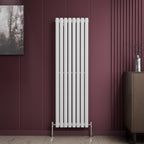 iBathUK Strata Vertical Double Panel Oval Radiator, Wall Mounted Designer Radiator, High Heat Output, Matt White, 1600 x 480mm