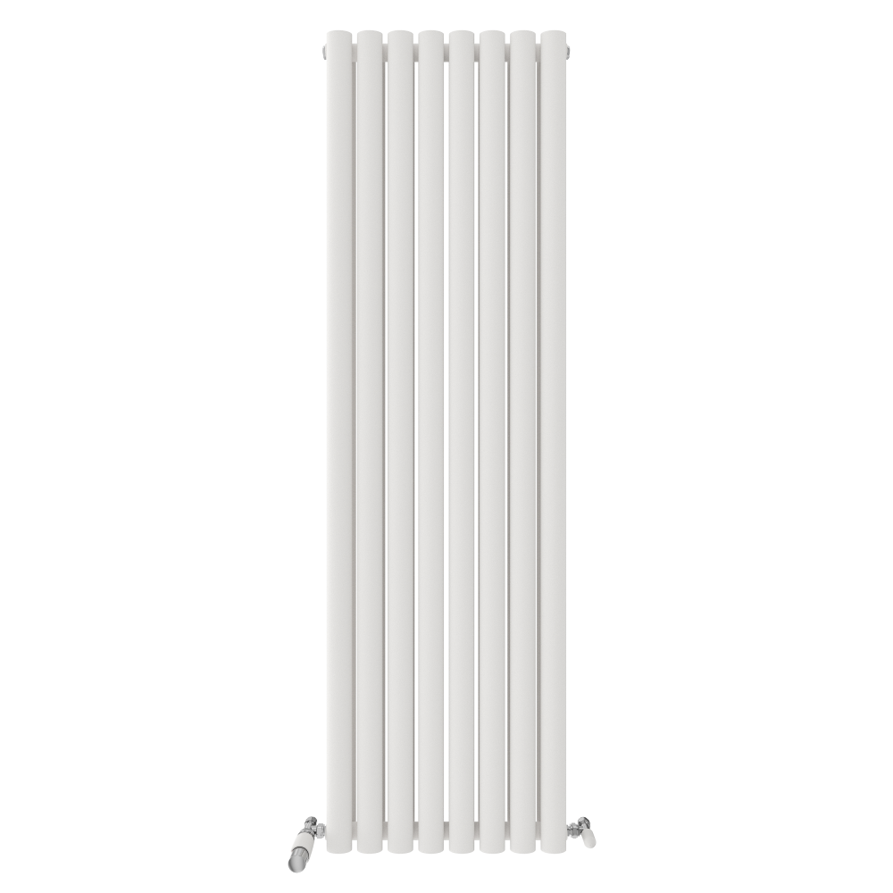 iBathUK Strata Vertical Double Panel Oval Radiator, Wall Mounted Designer Radiator, High Heat Output, Matt White, 1600 x 480mm