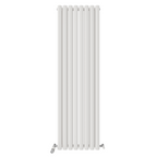 iBathUK Strata Vertical Double Panel Oval Radiator, Wall Mounted Designer Radiator, High Heat Output, Matt White, 1600 x 480mm
