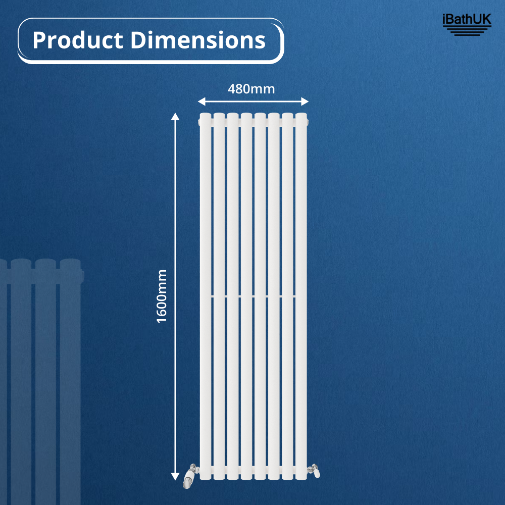 iBathUK Strata Vertical Single Panel Oval Radiator, Wall Mounted Designer Radiator, High Heat Output, Matt White, 1600 x 480mm