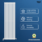 iBathUK Strata Vertical Single Panel Oval Radiator, Wall Mounted Designer Radiator, High Heat Output, Matt White, 1600 x 480mm