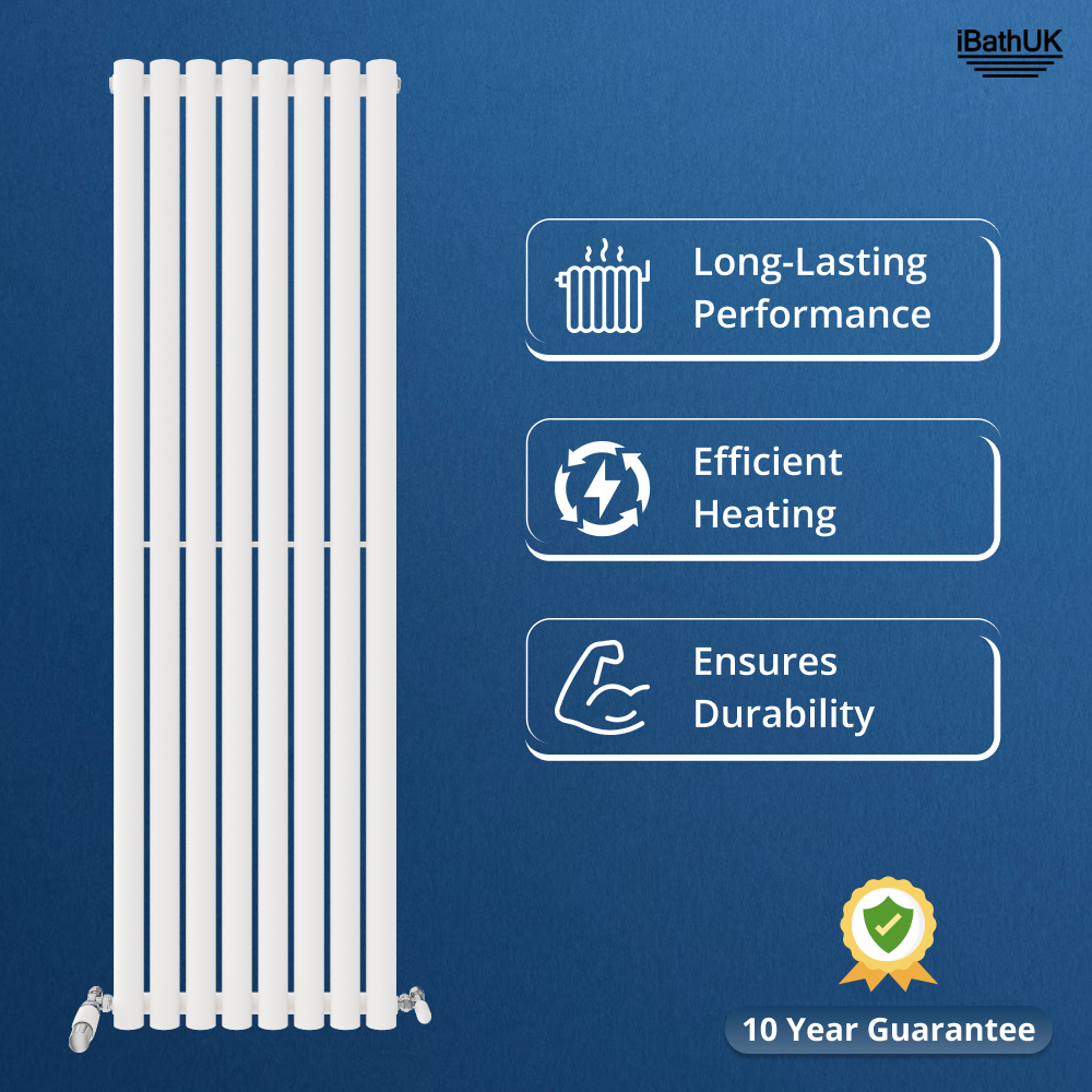 iBathUK Strata Vertical Single Panel Oval Radiator, Wall Mounted Designer Radiator, High Heat Output, Matt White, 1600 x 480mm