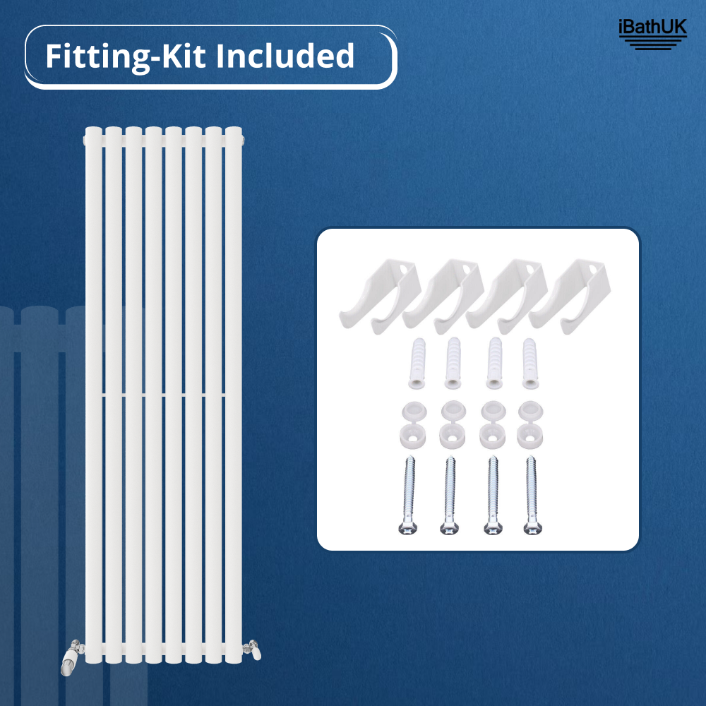 iBathUK Strata Vertical Single Panel Oval Radiator, Wall Mounted Designer Radiator, High Heat Output, Matt White, 1600 x 480mm