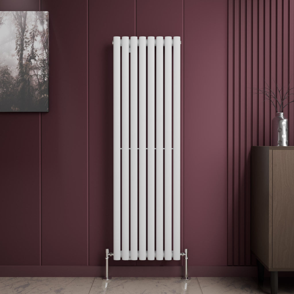 iBathUK Strata Vertical Single Panel Oval Radiator, Wall Mounted Designer Radiator, High Heat Output, Matt White, 1600 x 480mm